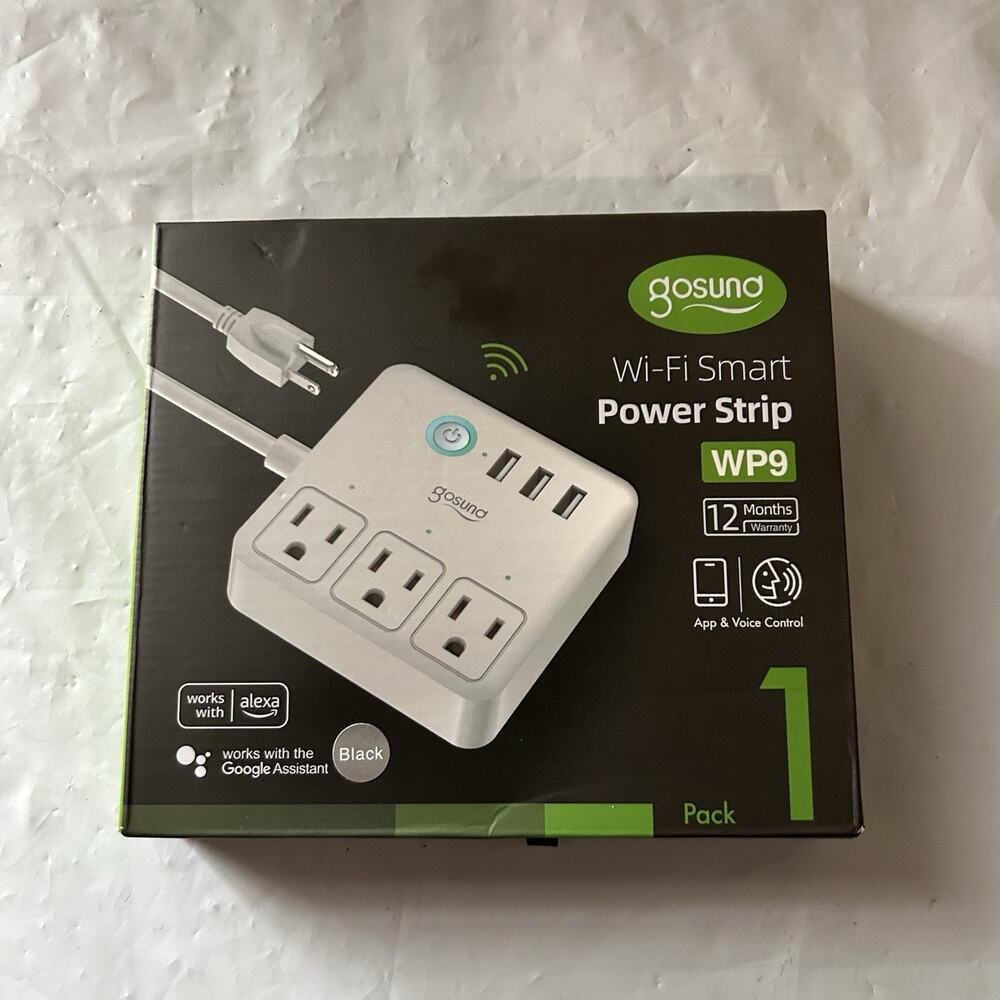 Wi-FI Black Smart Power Strip Plug 3 USB & 3 Outlets, UL, works w/ Alexa, Google